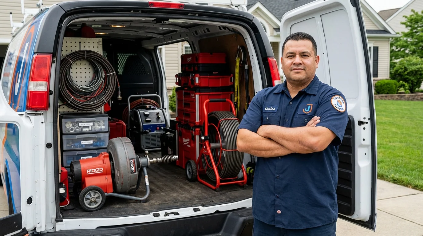 Professional drain cleaning equipment and Johns Plumbing LLC plumber in Saint Jacob