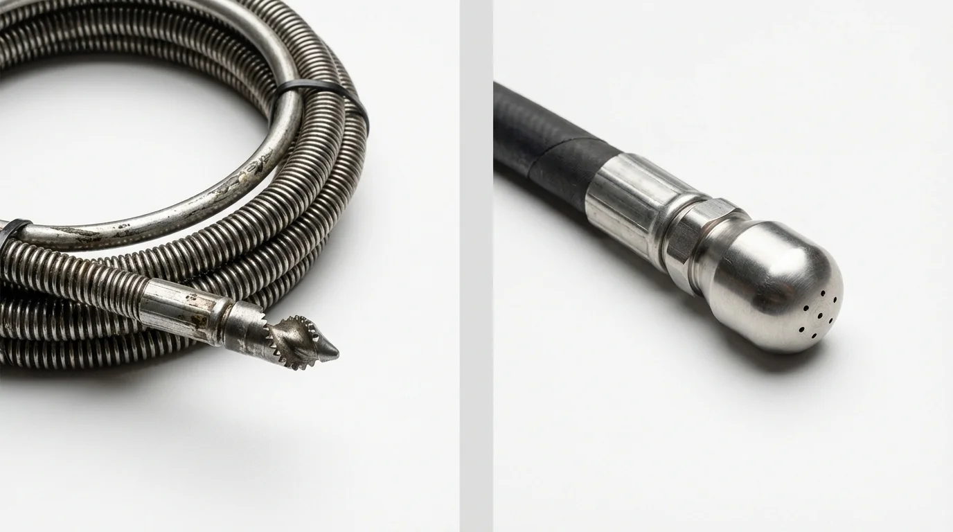 Drain snake cable and hydro jetting nozzle used for drain cleaning in Saint Jacob, IL