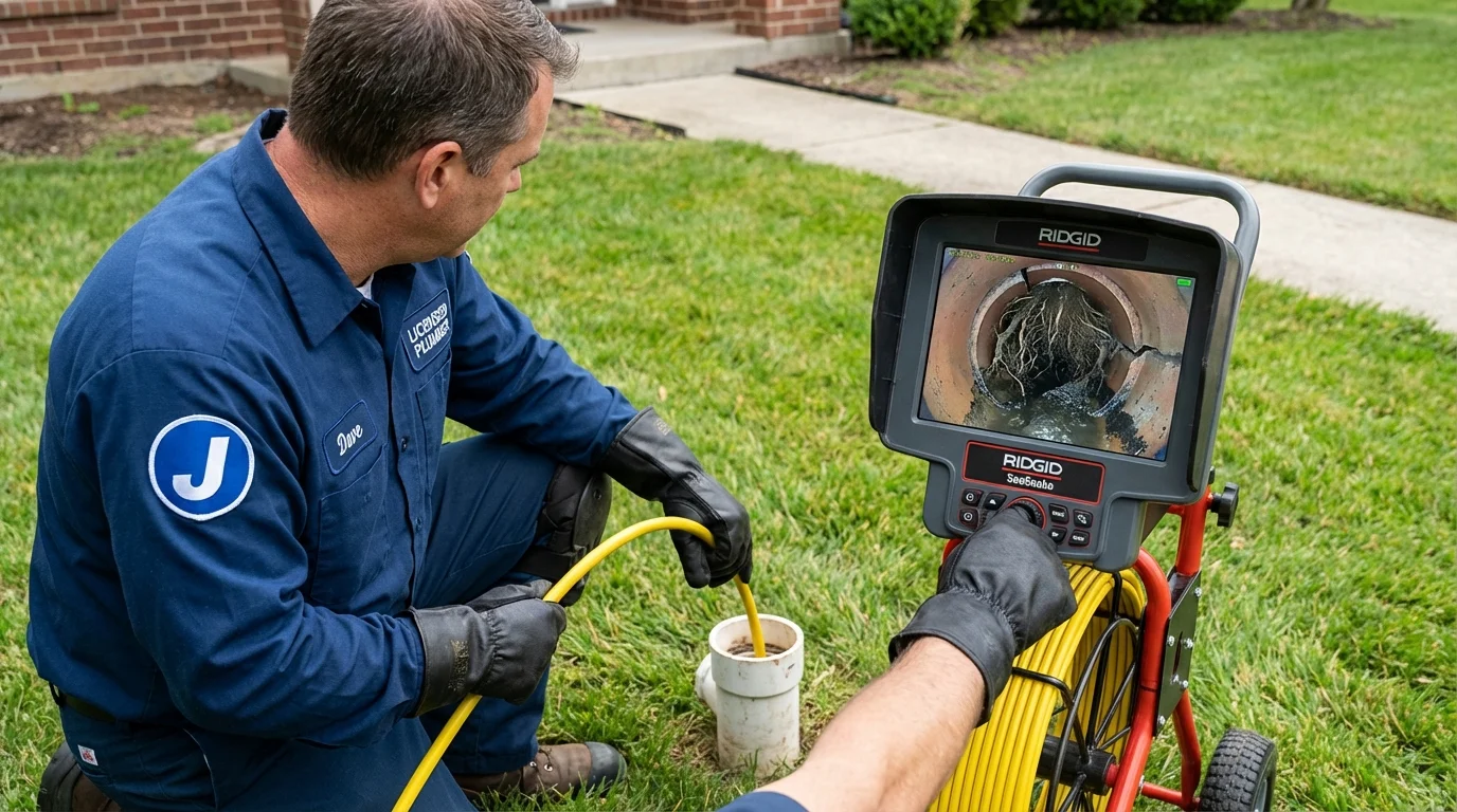 Sewer camera inspection being performed by Johns Plumbing LLC in Saint Jacob