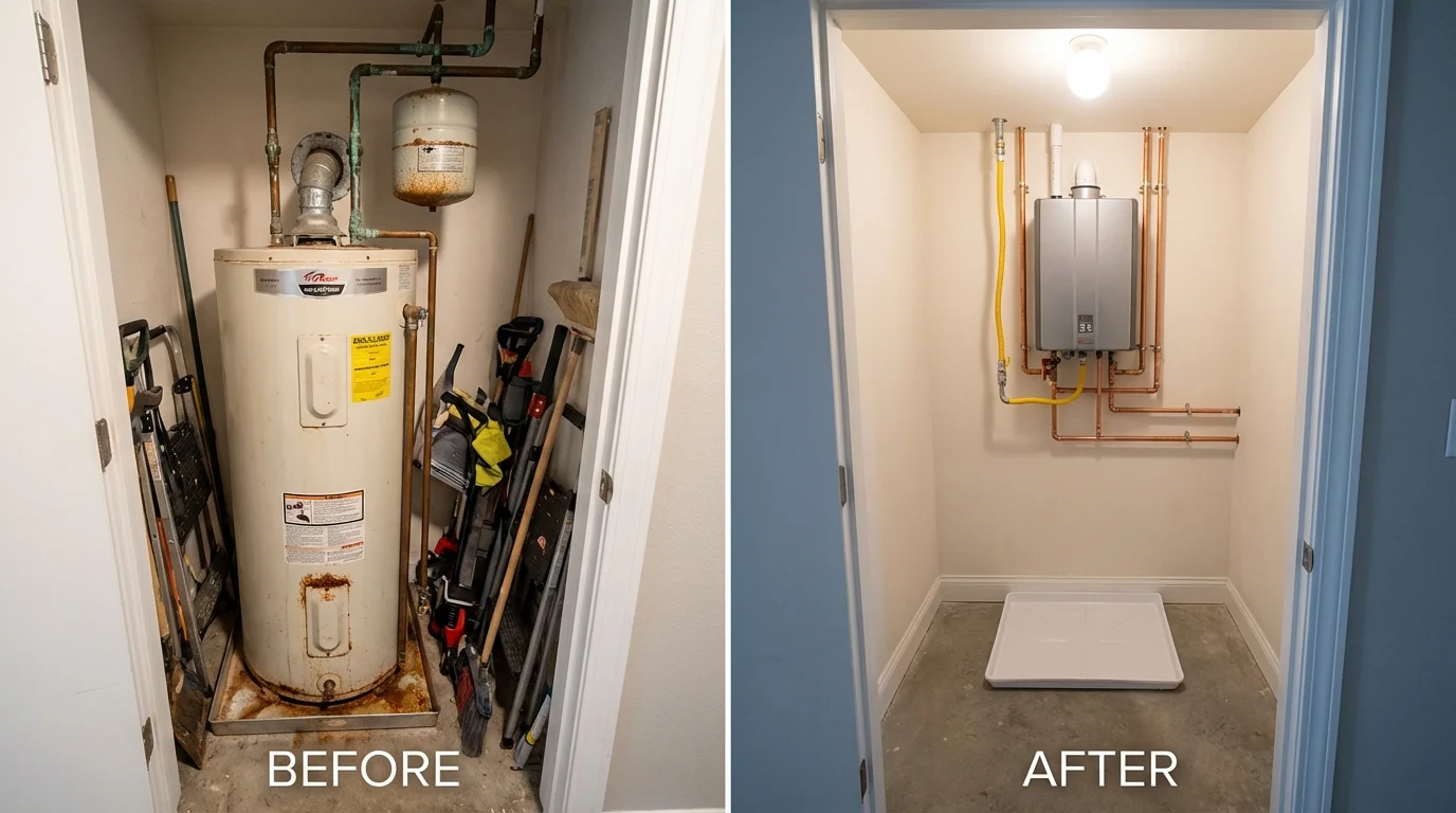 Tank water heater versus wall-mounted tankless unit comparison for Saint Jacob, IL homeowners