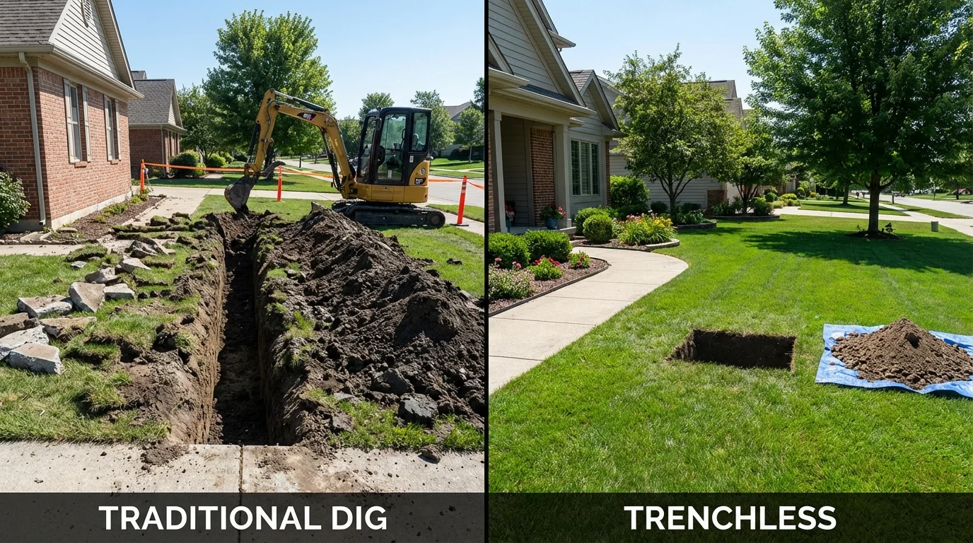 Trenchless sewer repair with minimal yard damage versus traditional excavation in Saint Jacob, IL